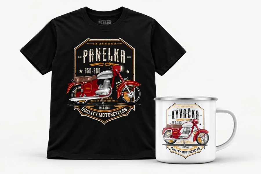 Jawa 350-360 Panelka Pánské tričko · Jawa 250-353 Kývačka hrnek - plechový
